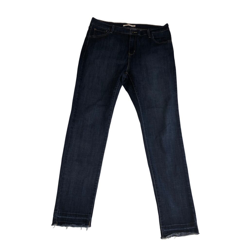 Levis Jeans 721 High Rise Skinny 16W Blue Raw Hem Stretch Dark Wash 5 Pocket